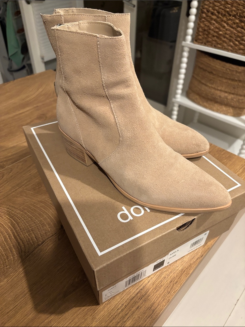 Dolce Vita Light Beige Suede Pointed Toe Ankle Boots